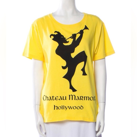 Gucci Yellow Graphic Print Scoop Neck T-Shirt - Picture 2 of 7